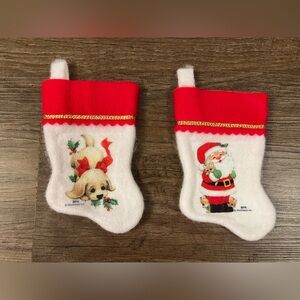 Vintage‎ Santa & Dog Christmas Mini Stocking Felt Embossed Morehead 80’s